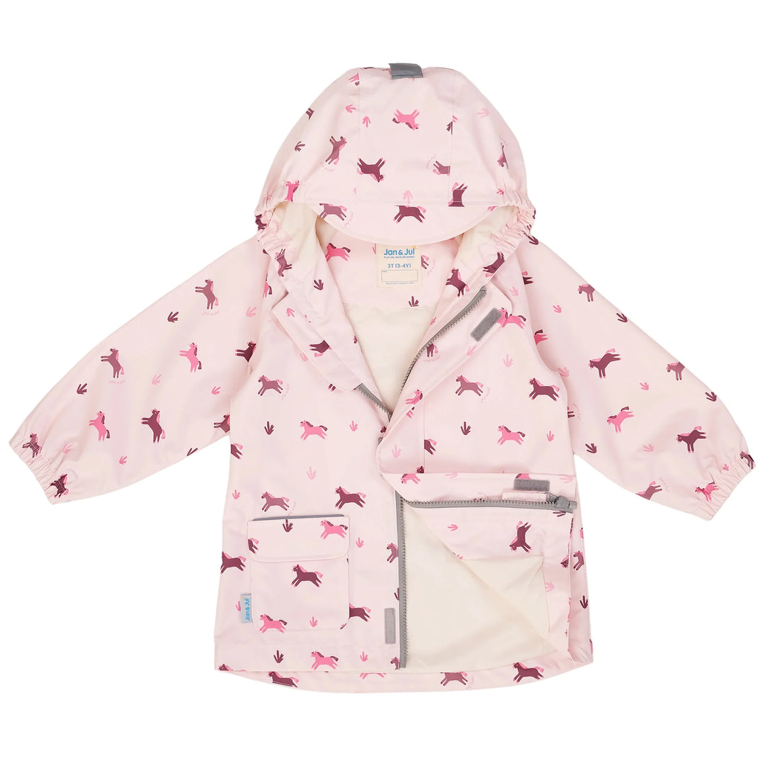 >Jan &amp; Jul Kids Shell/Puddle-Dry Waterproof Jacket - Pink Ponies