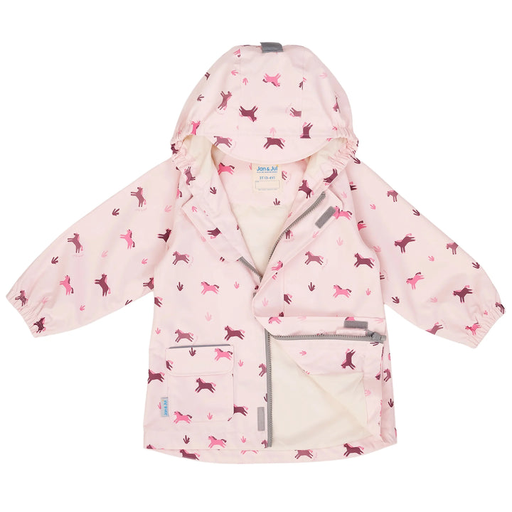 >Jan &amp; Jul Kids Shell/Puddle-Dry Waterproof Jacket - Pink Ponies