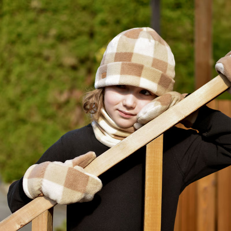 >Jan &amp; Jul Kids Fleece Mittens - Brown Plaid
