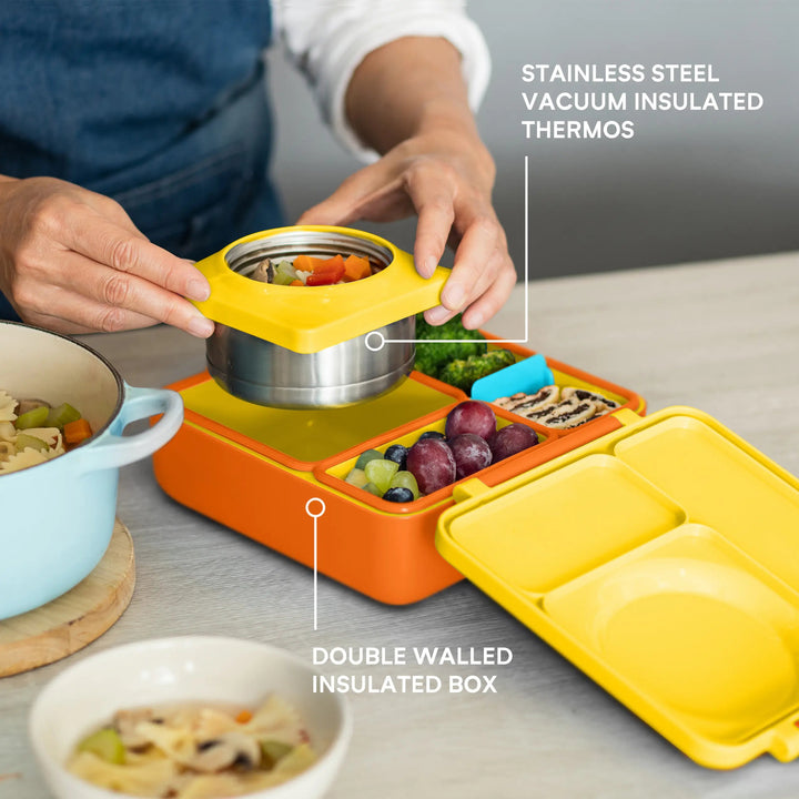 OmieBox Lunch Box with Fork, Spoon + Pod Set (Sunshine)