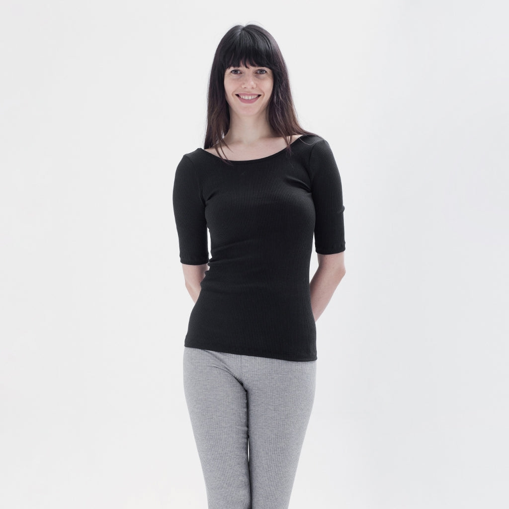 Minimalisma Women's GYM 3/4 Sleeves Seamless Silk Blouse in Black