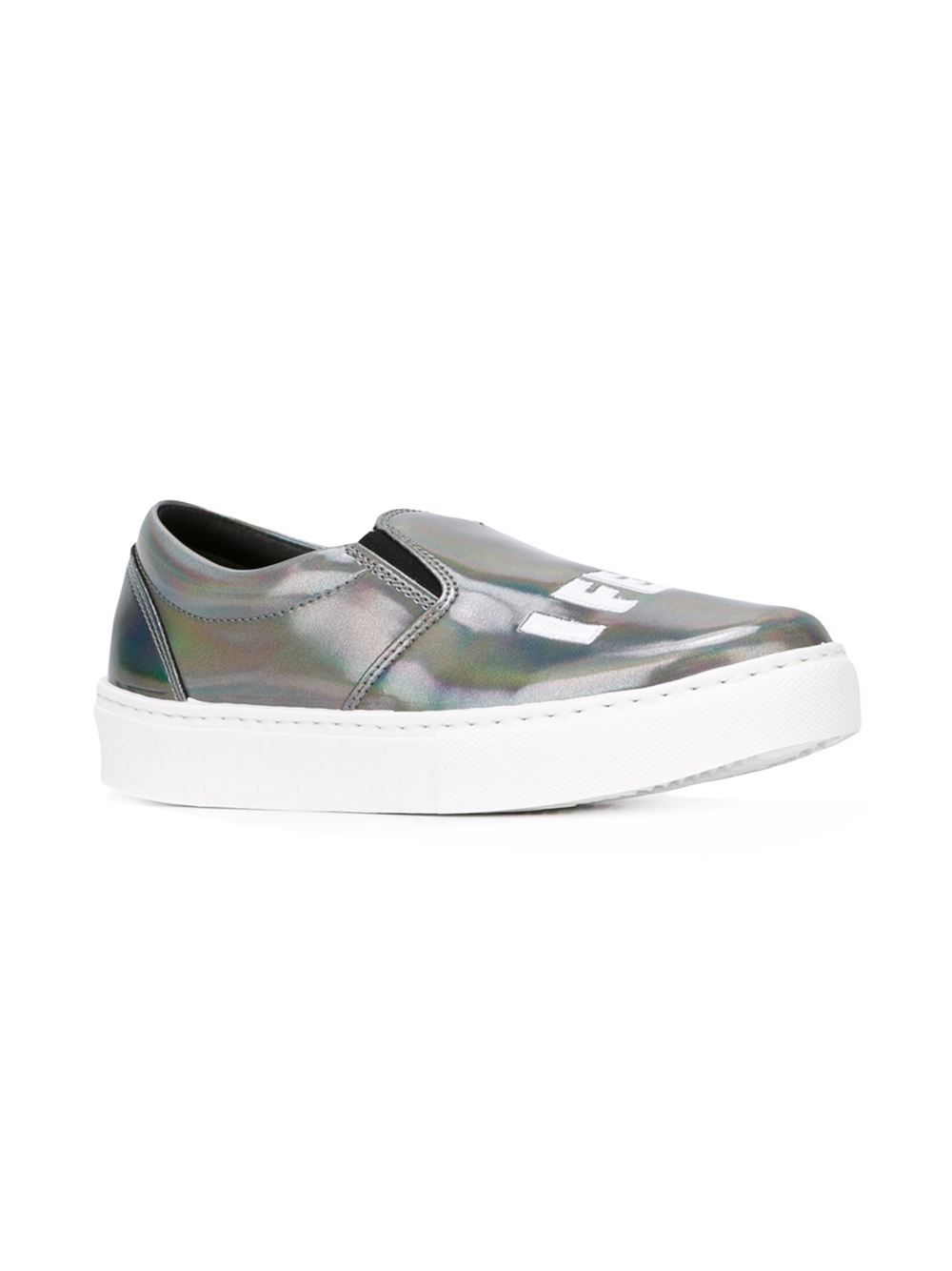 Chiara Ferragni Women's Plimsolls Grey Leather Slip-on Sneakers