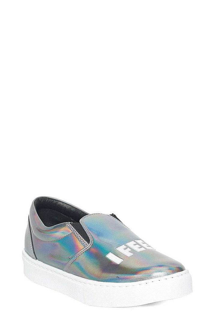 Chiara Ferragni Women's Plimsolls Grey Leather Slip-on Sneakers