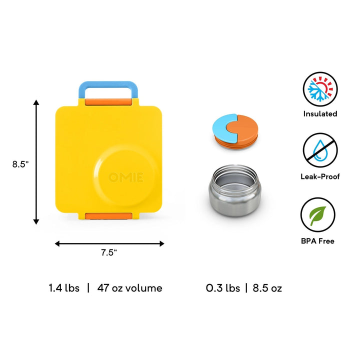 OmieBox Lunch Box with Fork, Spoon + Pod Set (Sunshine)