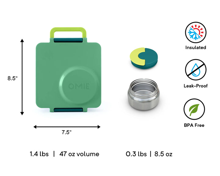 OmieBox Lunch Box with Fork, Spoon + Pod Set (Meadow)