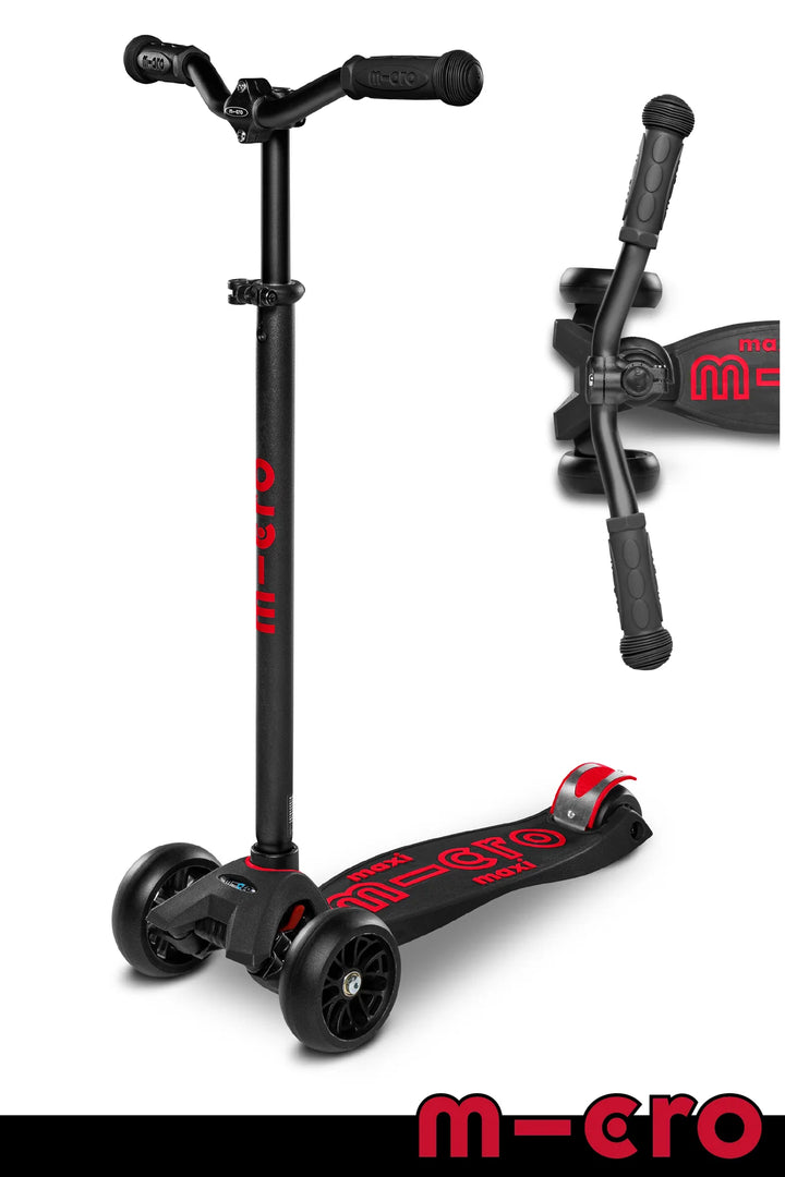 Micro Kickboard Kids Maxi Deluxe Pro LED Scooter - Black/Red [Age 5-12]