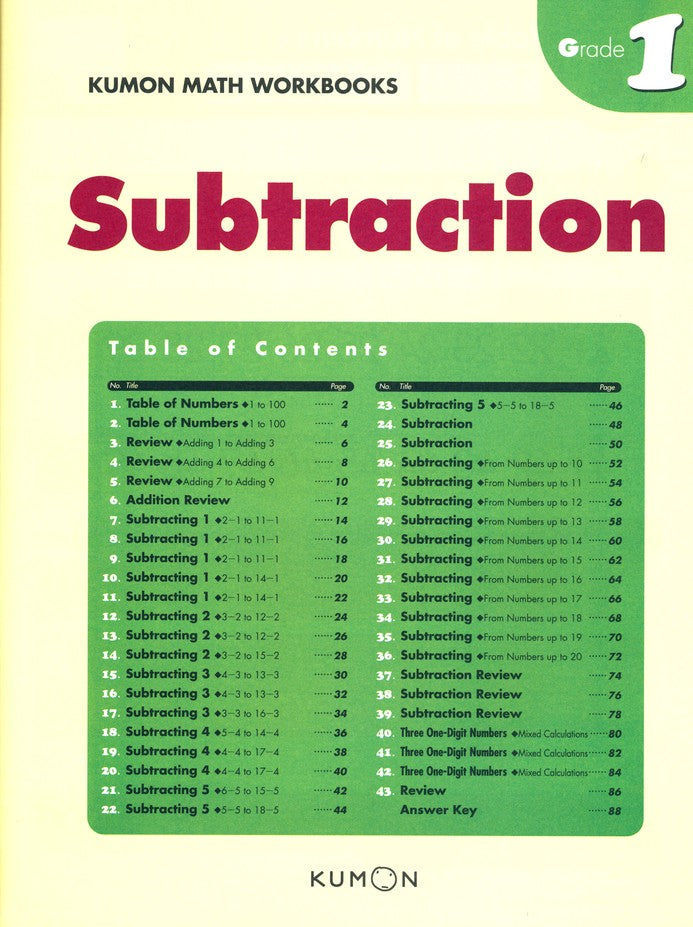 >KUMON Grade 1 Subtraction Age 6-8
