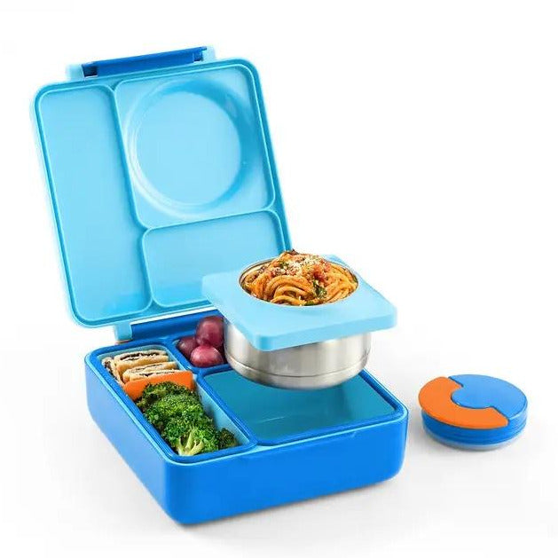 OmieBox Lunch Box with Fork, Spoon + Pod Set (Blue Sky)