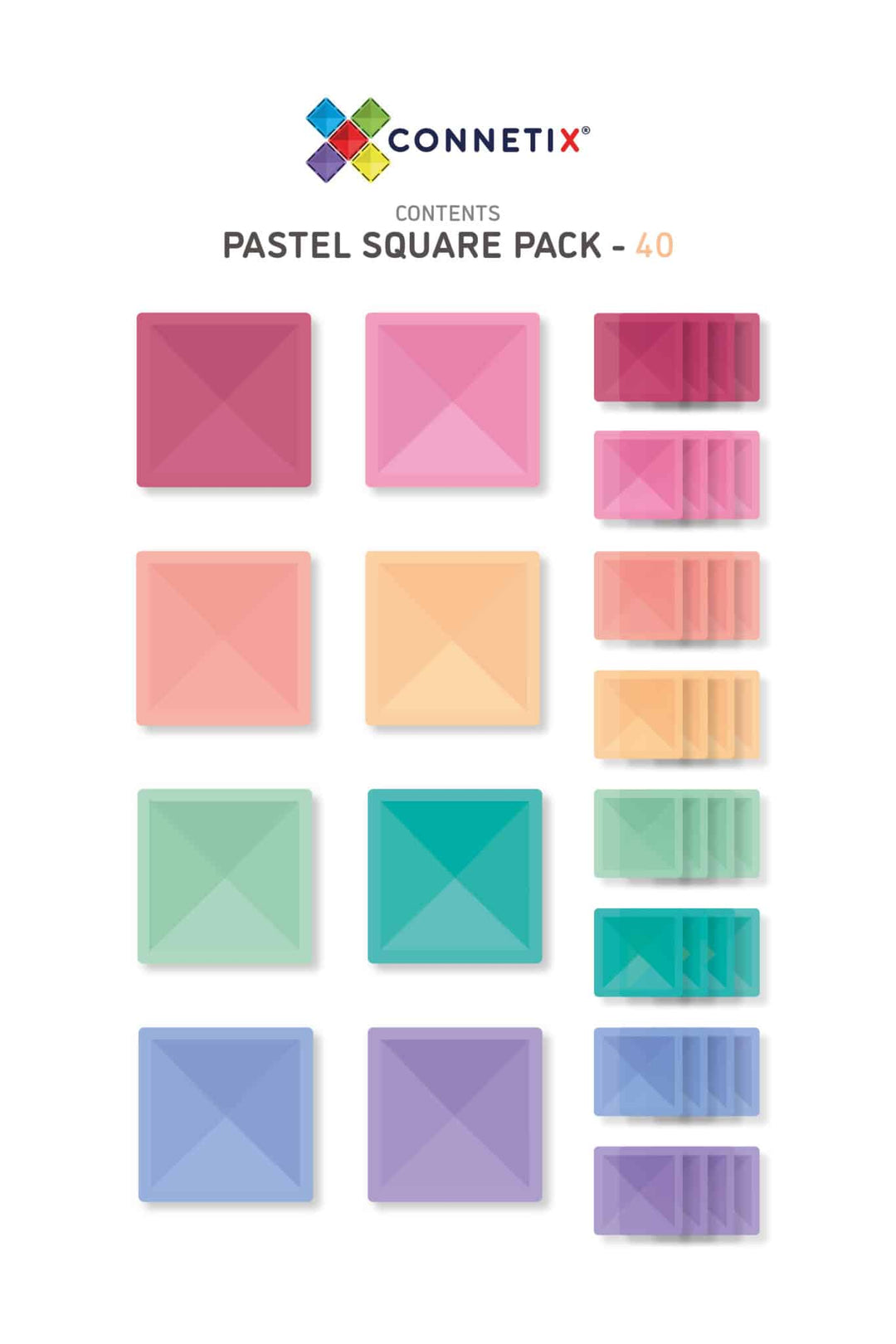 >CONNETIX Pastel Range - 40 Piece Pastel Square Pack