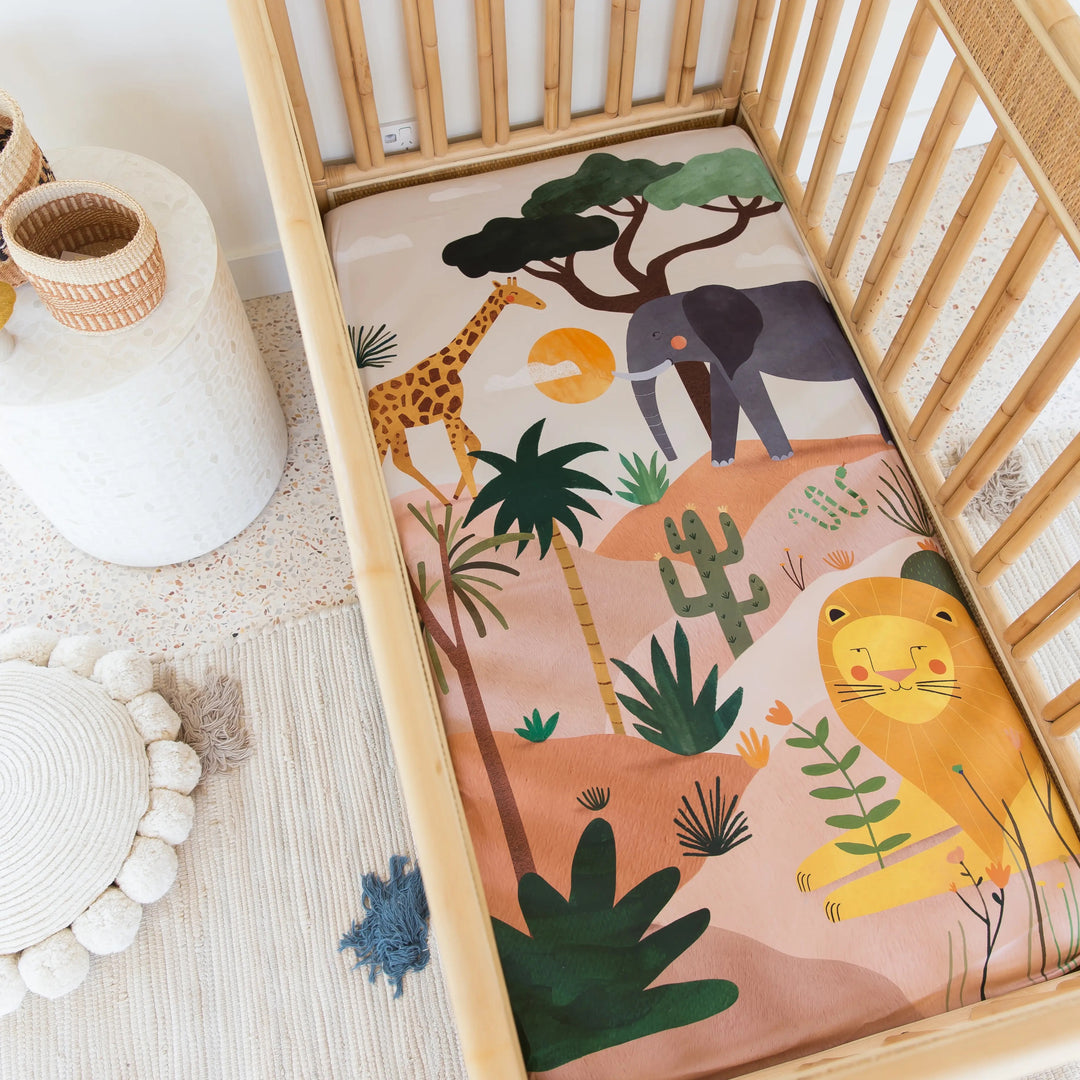 Rookie Humans Cotton Sateen Crib Sheet: In The Savanna (52x28 in)