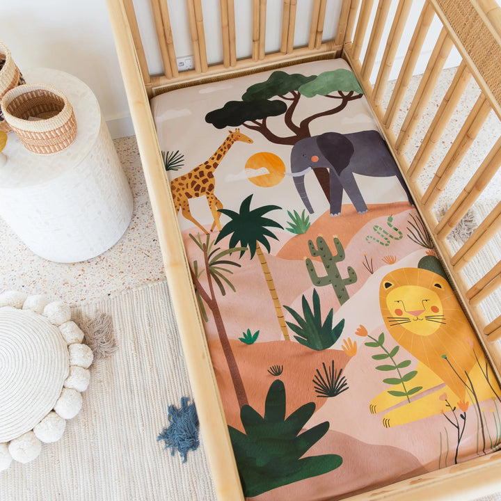 Rookie Humans Cotton Sateen Crib Sheet: In The Savanna (52x28 in)