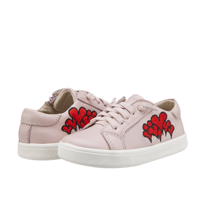 Old Soles Kids Girl Hearts Leather Sneakers in Powder Pink