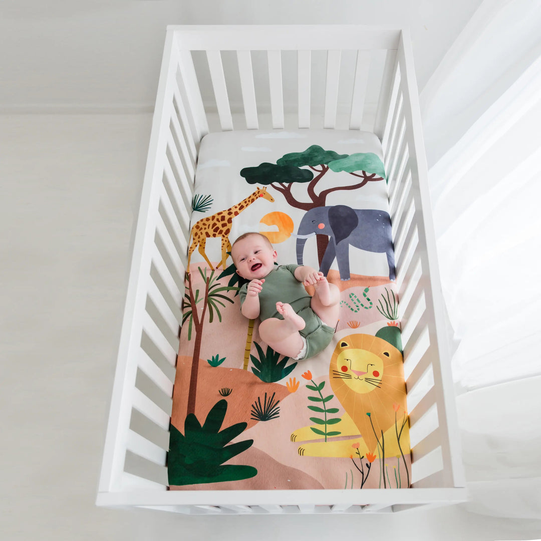 Rookie Humans Cotton Sateen Crib Sheet: In The Savanna (52x28 in)