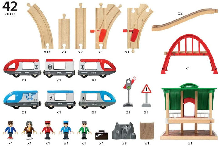 BRIO 33512 Travel Switching Set | 42 Piece Train Toy with Accessories and Wooden Tracks for Kids Ages 3 and Up