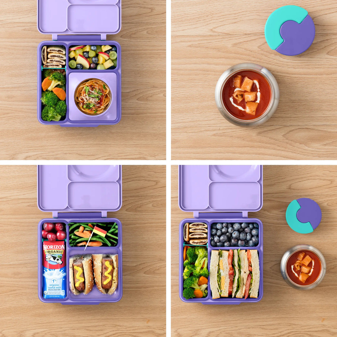 >OmieBox Lunch Box with Fork, Spoon + Pod Set (Purple Plum)