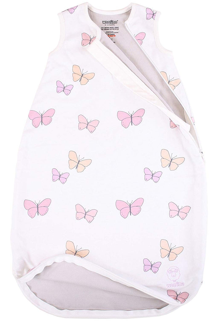 >Woolino 4 Season CLASSIC Merino Wool &amp; Organic Cotton Baby Sleep Bag - Butterfly