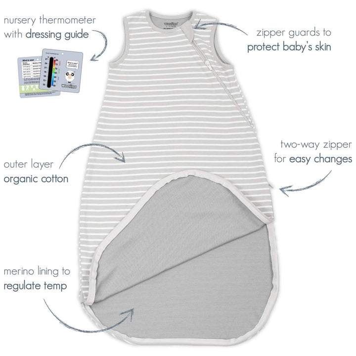 >Woolino 4 Season BASIC Merino Wool Baby Sleep Bag in Birch Gray