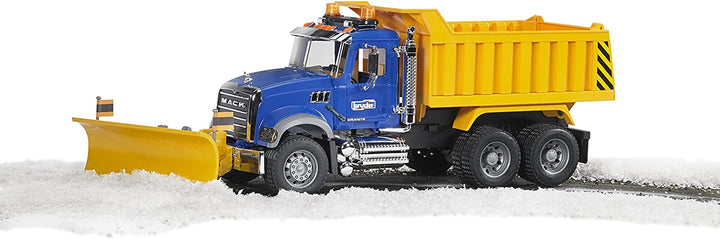 >Bruder 02825 MACK Granite Dump Truck with Snow Plow Blade for Construction and Farm Pretend Play with Light & Sound Module