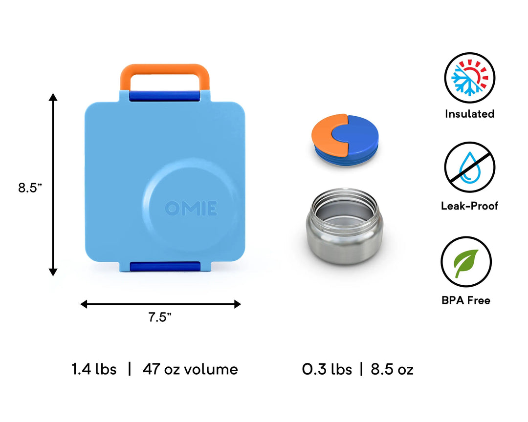 OmieBox Lunch Box with Fork, Spoon + Pod Set (Blue Sky)