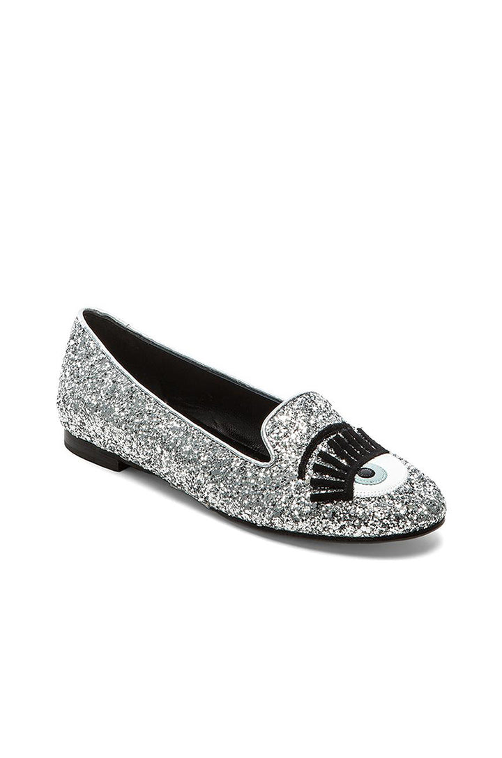 Chiara Ferragni Women's Wink Eye Flat Silver Glitter