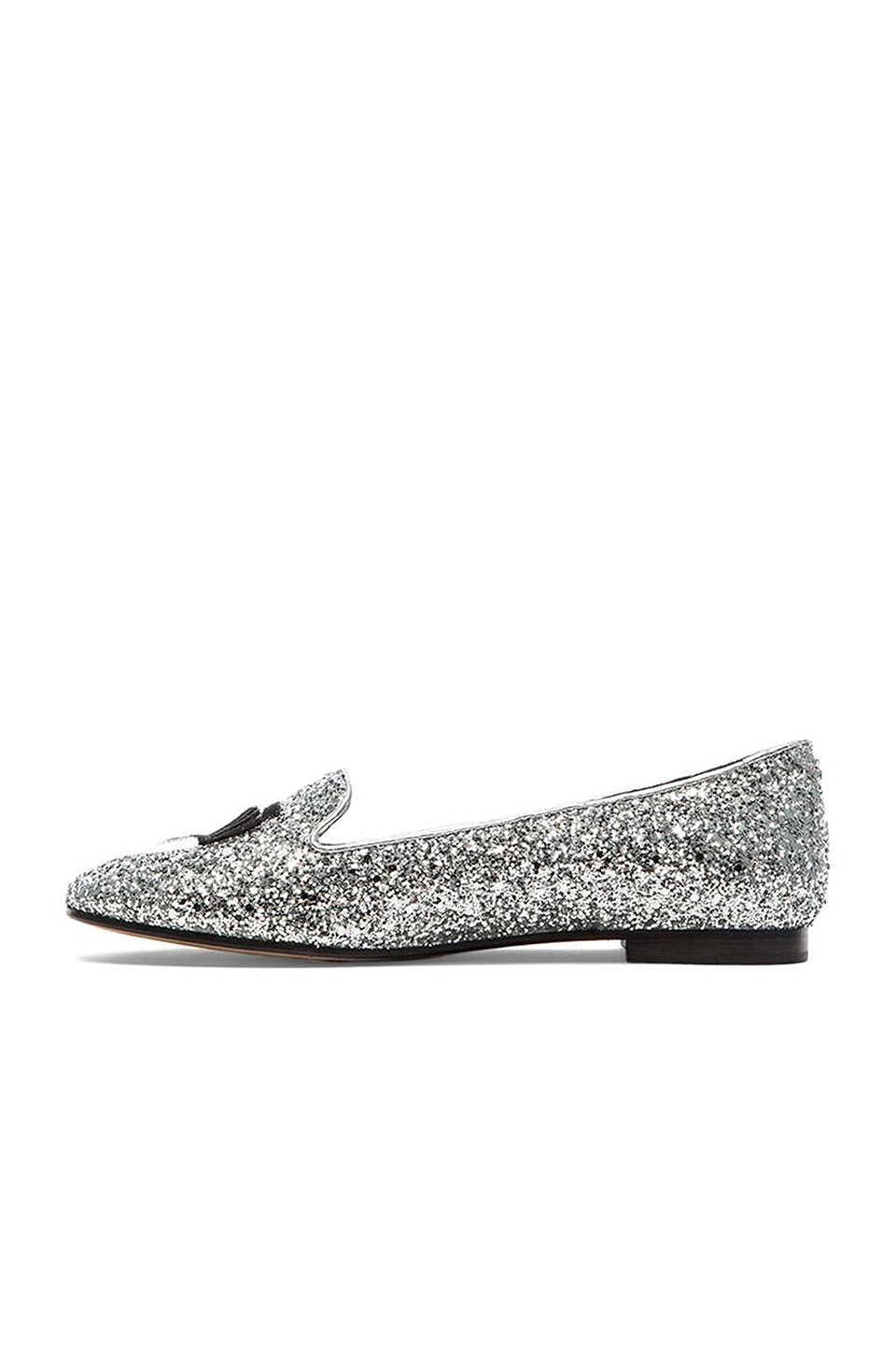 Chiara Ferragni Women's Wink Eye Flat Silver Glitter