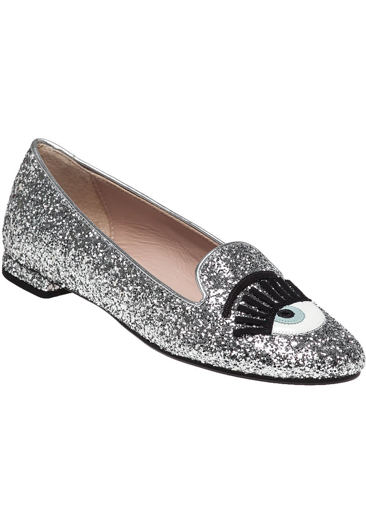 Chiara Ferragni Women's Wink Eye Flat Silver Glitter