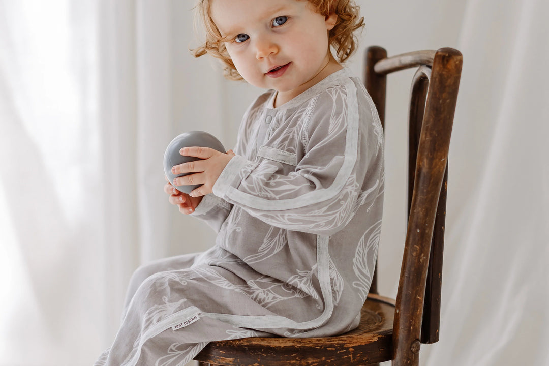 Nest Designs Kids/Baby Bamboo Pima 3/4 Sleeve Romper - Feather Grey