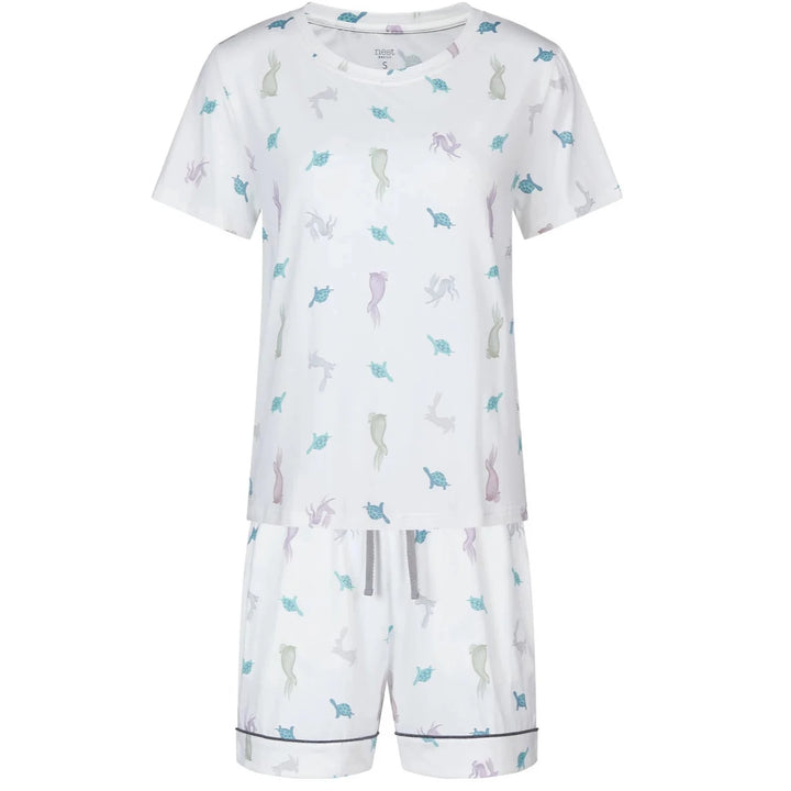 Nest Designs Women's Bamboo Jersey Short Sleeve PJ Set - The Tortoise & The Hare