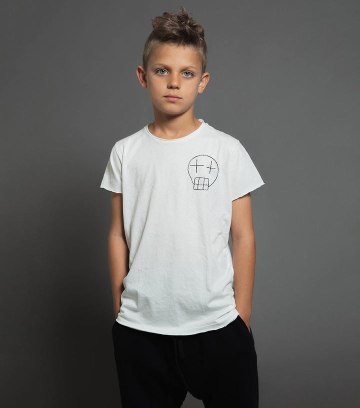 Nununu Kids EMBROIDERED SKETCH SKULL T-shirt in White