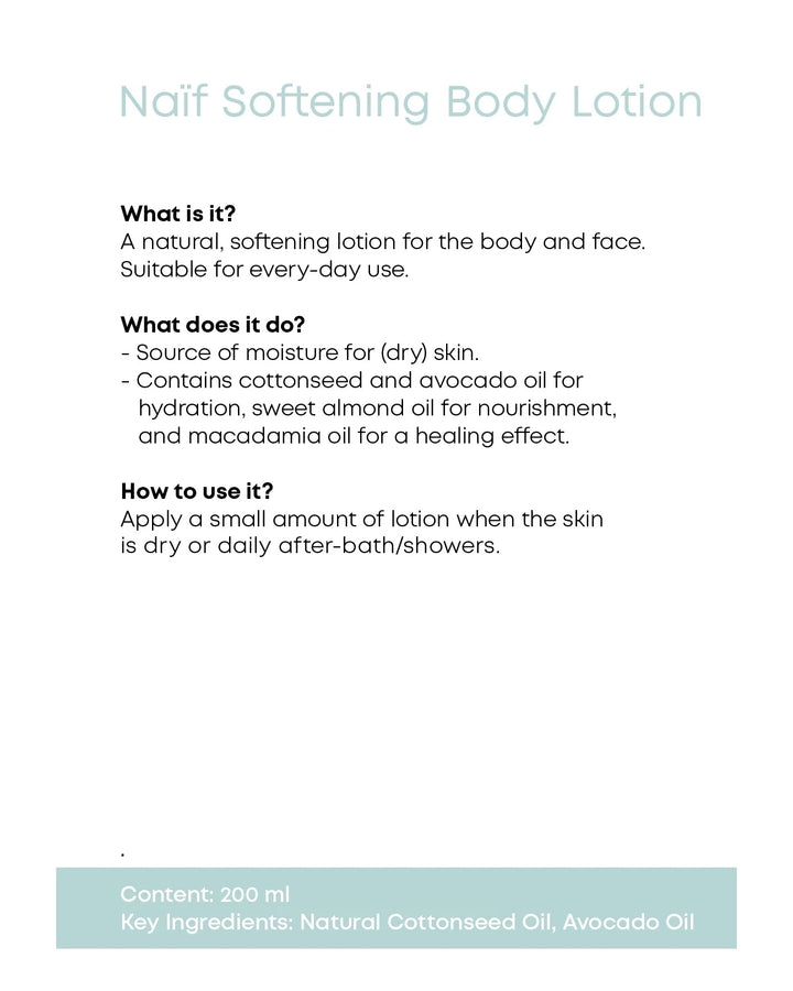 Naif Care Softening Body Lotion with Almond Oil Suitable for Extremely Dry Skin (6.7oz)