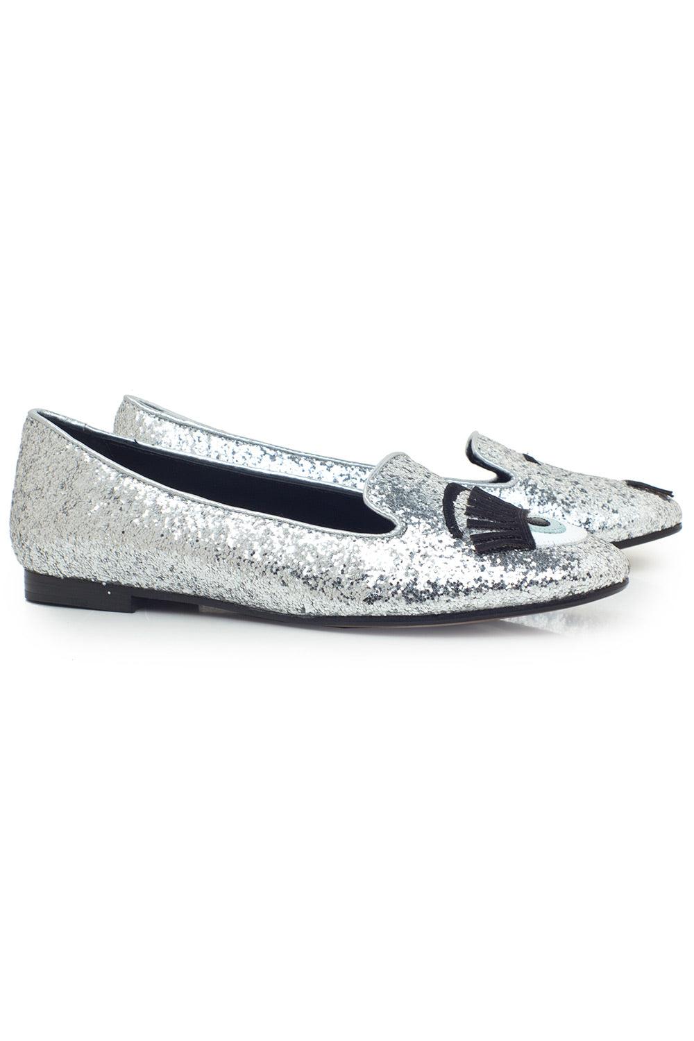 Chiara Ferragni Women's Wink Eye Flat Silver Glitter