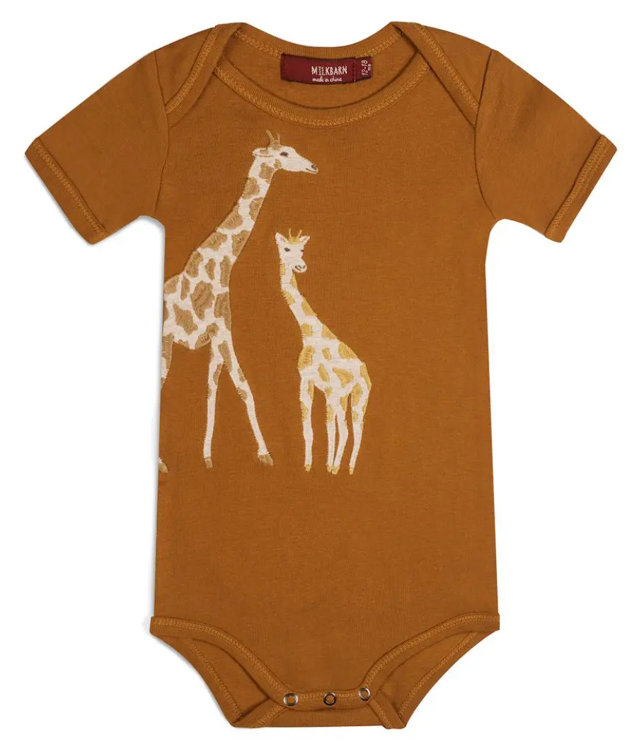 Milkbarn 34110 Appliqué Organic Cotton Short Sleeve One Piece in Orange Giraffe