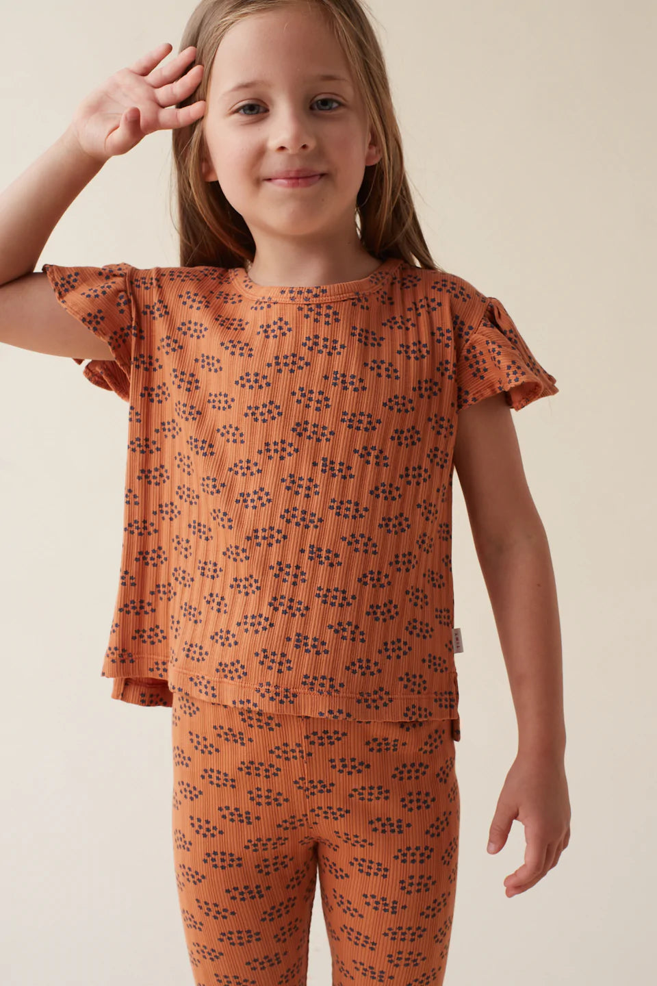 TINYCOTTONS Kids FORGET ME NOT CROP TEE in Light brown/ultramarine 055