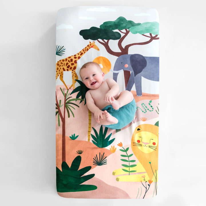 Rookie Humans Cotton Sateen Crib Sheet: In The Savanna (52x28 in)