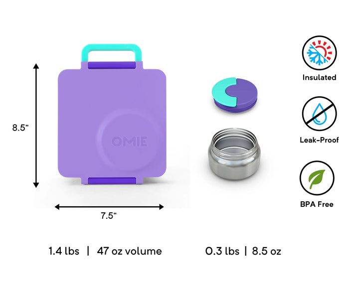 OmieBox Lunch Box with Fork, Spoon + Pod Set (Purple Plum)