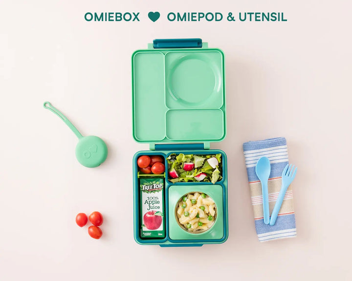 >OmieBox Lunch Box with Fork, Spoon + Pod Set ( Meadow)