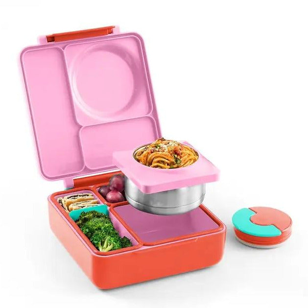 >OmieBox Lunch Box with Fork, Spoon + Pod Set (Pink Berry)