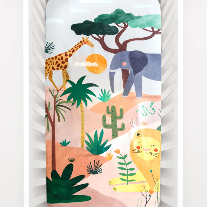 Rookie Humans Cotton Sateen Crib Sheet: In The Savanna (52x28 in)