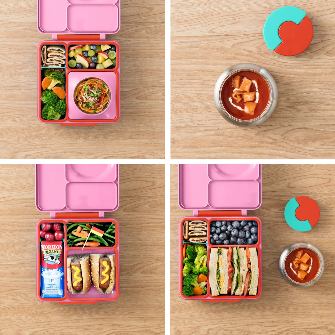 >OmieBox Lunch Box with Fork, Spoon + Pod Set (Pink Berry)
