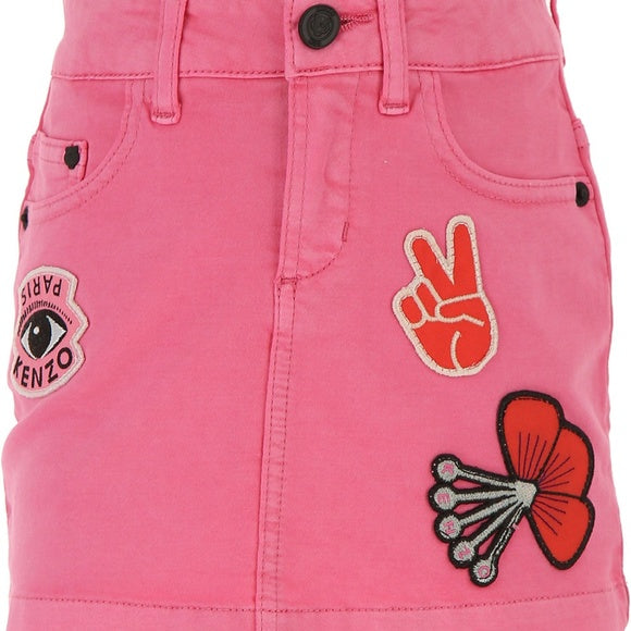 Kenzo Kids Girl Jupe Jean Patchs Skirt in Old Pink