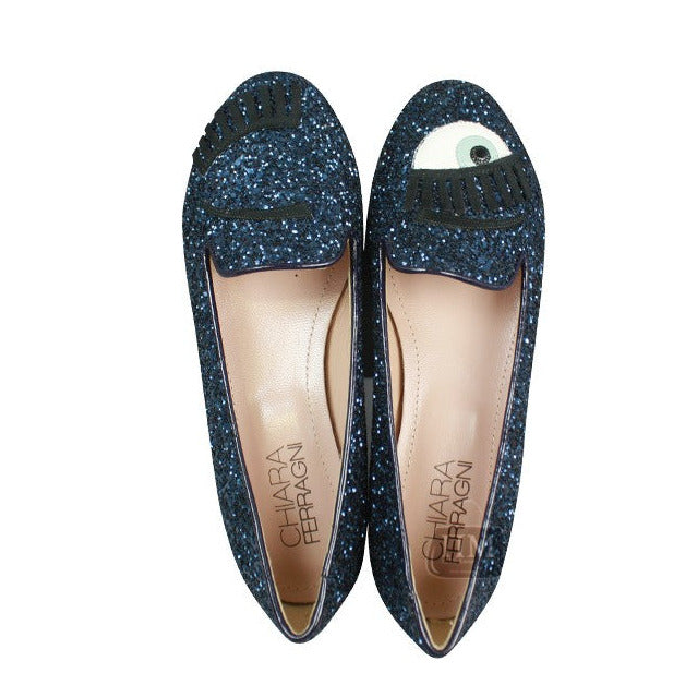 Chiara Ferragni Women's Blue Glitter Flirting Flat