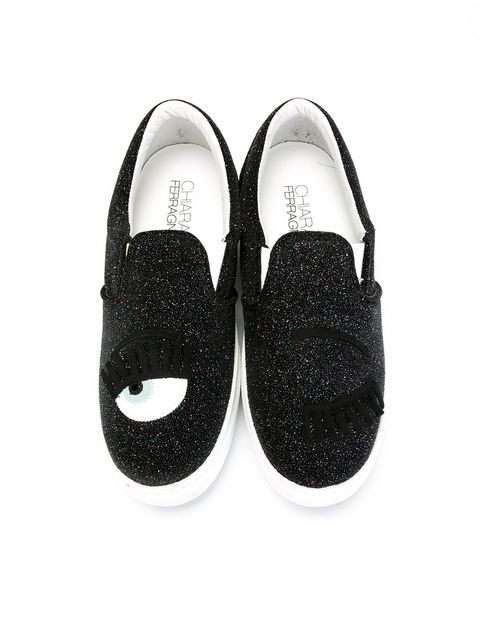 Chiara Ferragni Women's Flirting Glitter Nero Black Slip On Sneakers