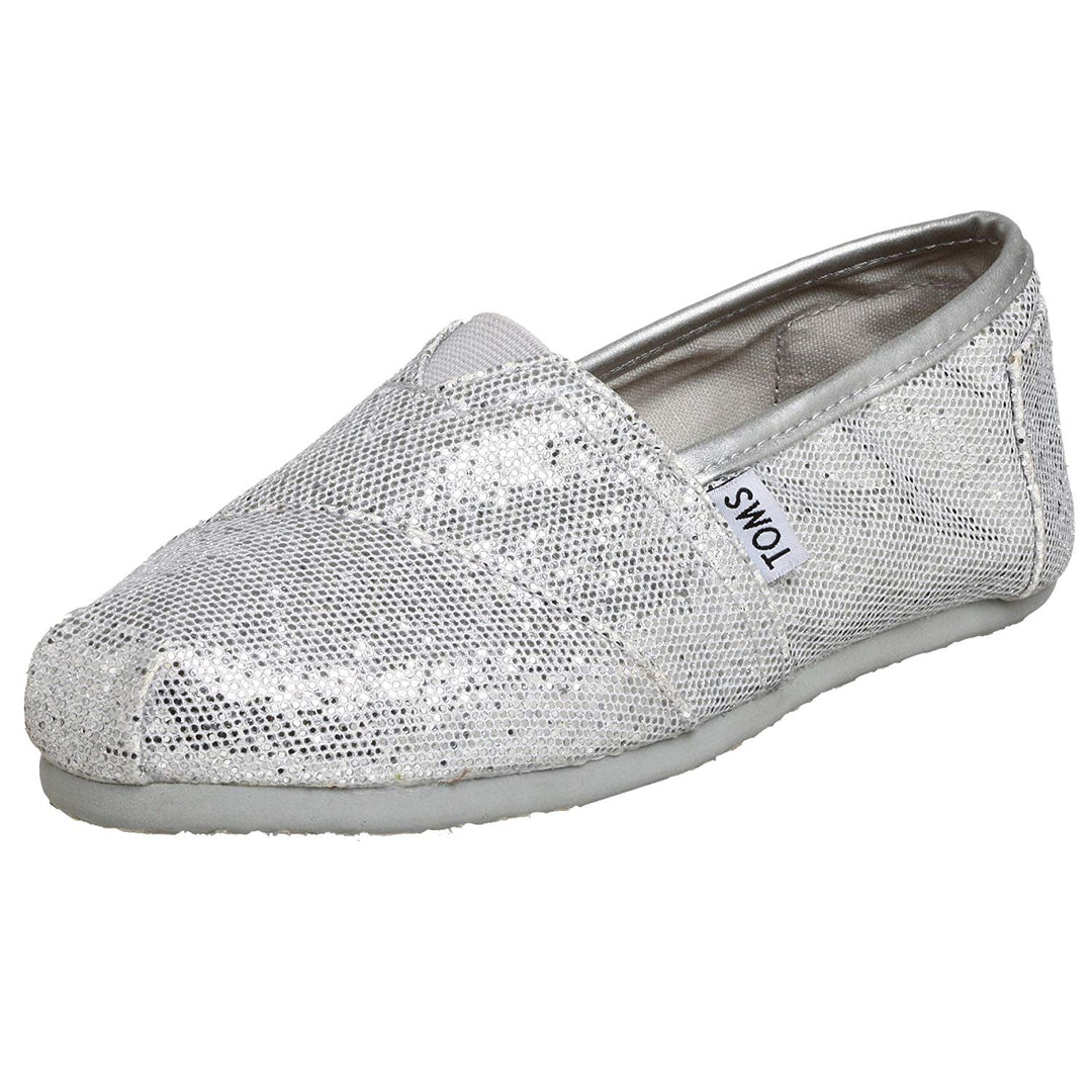 TOMS Women's Silver Glitter Slip On Shoes