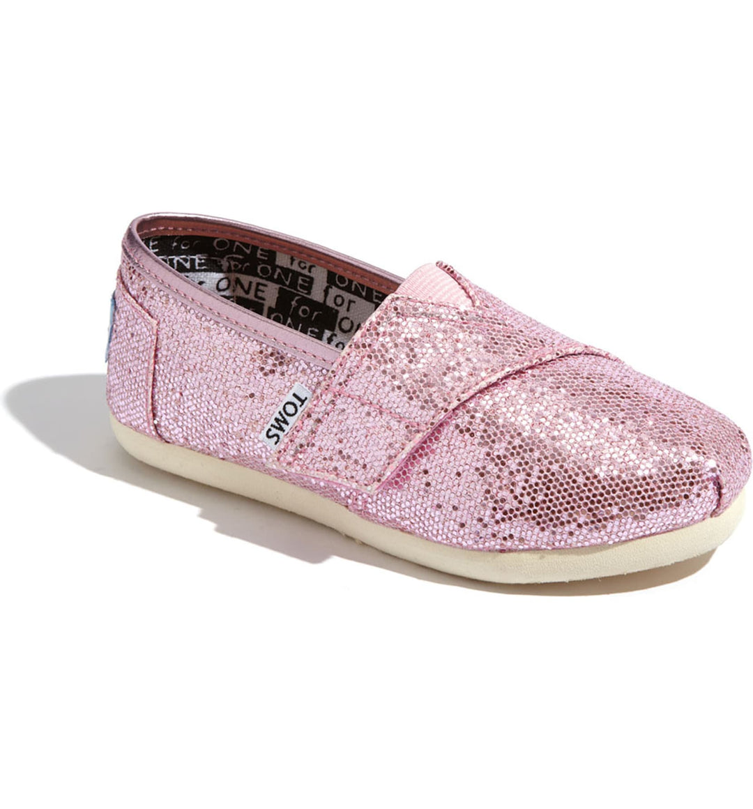 TOMS Kids Tiny Pink Glitter Slip On Shoes