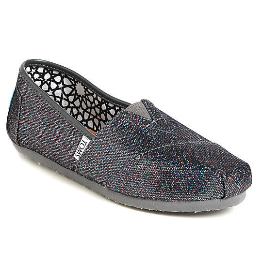 TOMS Women's Multicolor Black Glitter Canvas Slip On Shoes