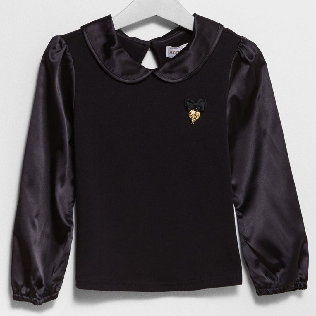 Angel's Face Girls Satin Long Sleeve Top - Black