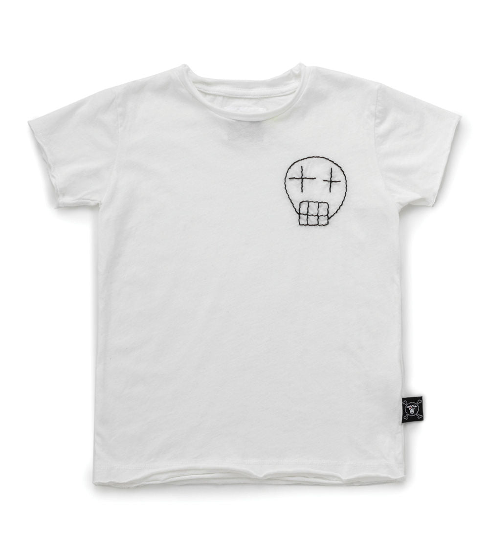 Nununu Kids EMBROIDERED SKETCH SKULL T-shirt in White