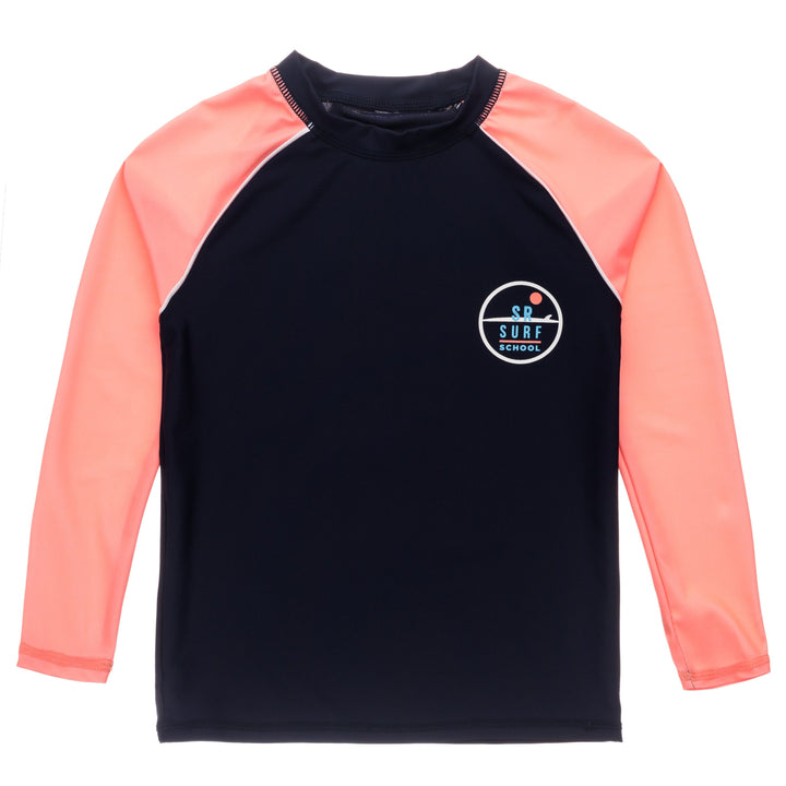 Snapper Rock Swimming Surf School Navy Coral LS Rash Top