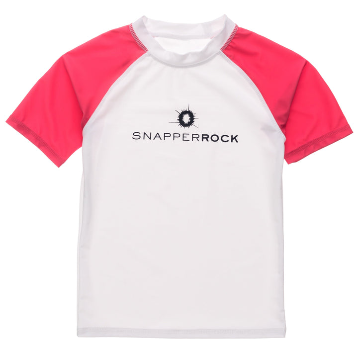 Snapper Rock Swimming White Red Sleeve Short Sleeve Rash Top